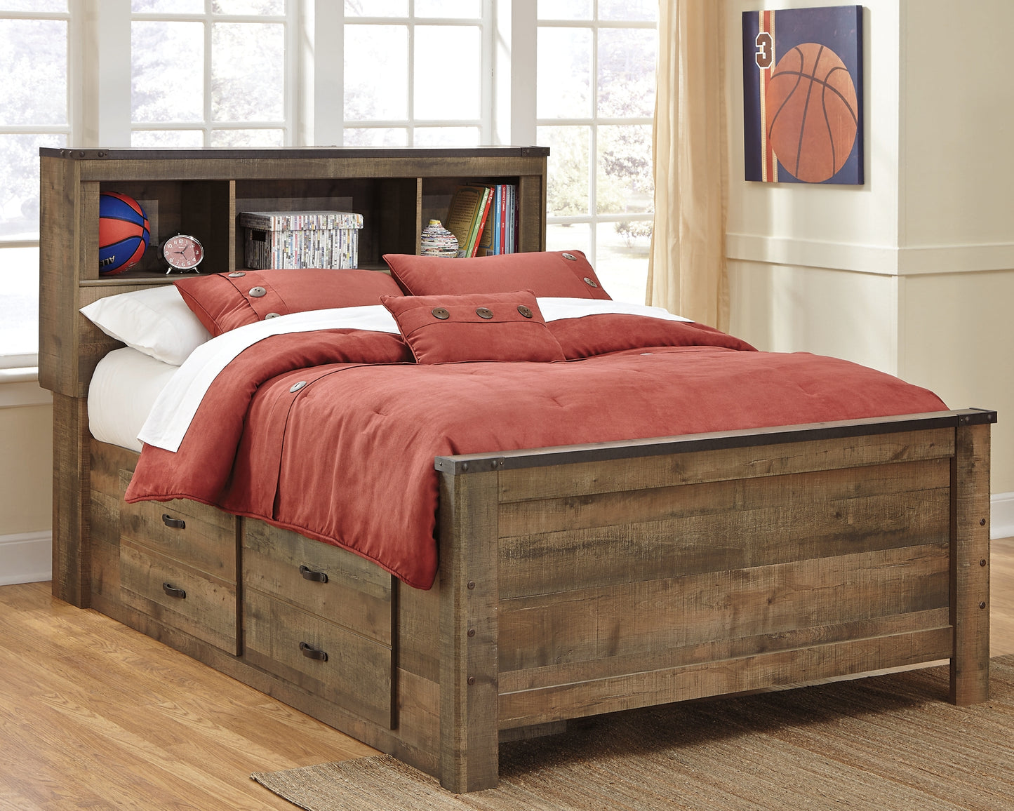 Trinell  Panel Bed With 2 Storage Drawers