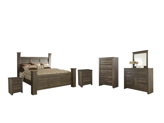 Juararo  Poster Bed With Mirrored Dresser, Chest And 2 Nightstands