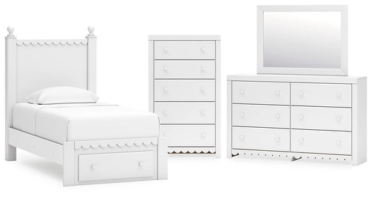Mollviney  Panel Storage Bed With Mirrored Dresser And Chest