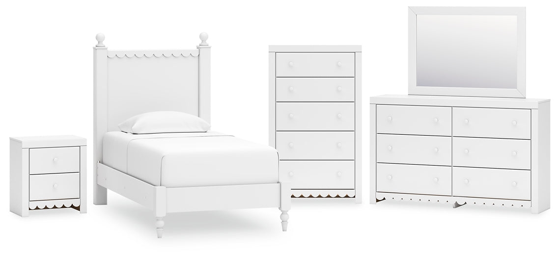 Mollviney  Panel Bed With Mirrored Dresser, Chest And Nightstand