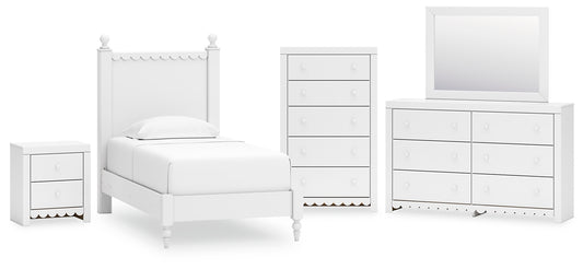 Mollviney  Panel Bed With Mirrored Dresser, Chest And Nightstand