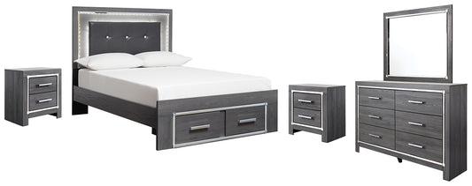 Lodanna  Panel Bed With 2 Storage Drawers With Mirrored Dresser And 2 Nightstands