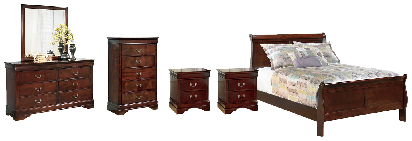 Alisdair  Sleigh Bed With Mirrored Dresser, Chest And 2 Nightstands