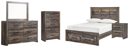 Drystan  Bookcase Bed With 2 Storage Drawers With Mirrored Dresser, Chest And Nightstand