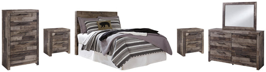 Derekson  Panel Headboard With Mirrored Dresser, Chest And 2 Nightstands