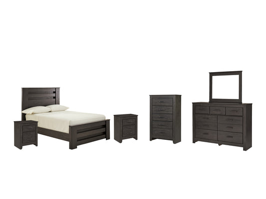 Brinxton  Panel Bed With Mirrored Dresser, Chest And 2 Nightstands