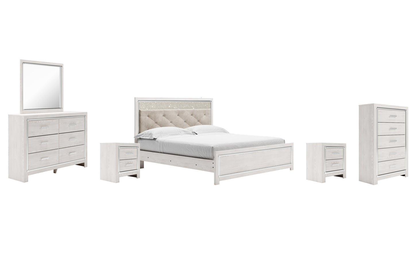 Altyra  Panel Bed With Mirrored Dresser, Chest And 2 Nightstands