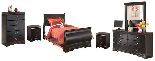 Huey Vineyard  Sleigh Bed With Mirrored Dresser, Chest And 2 Nightstands