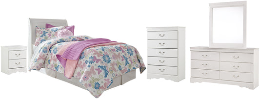 Anarasia  Sleigh Headboard With Mirrored Dresser, Chest And Nightstand