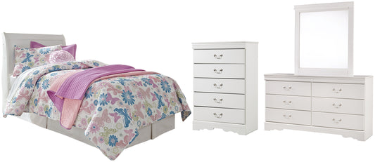 Anarasia  Sleigh Headboard With Mirrored Dresser And Chest