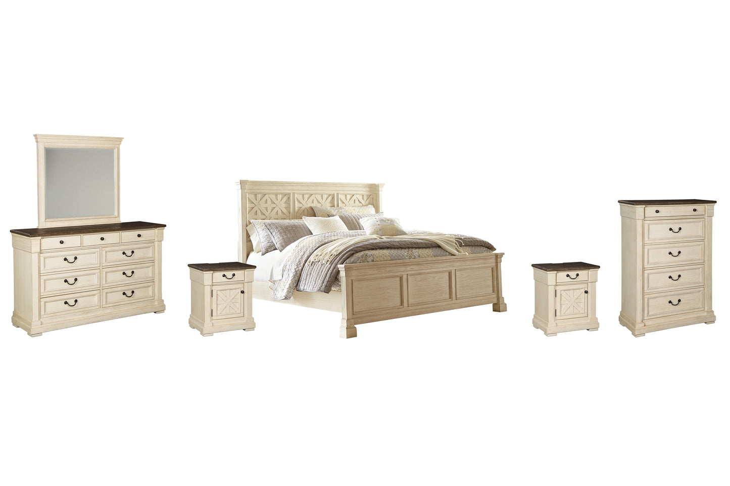 Bolanburg  Panel Bed With Mirrored Dresser And 2 Nightstands