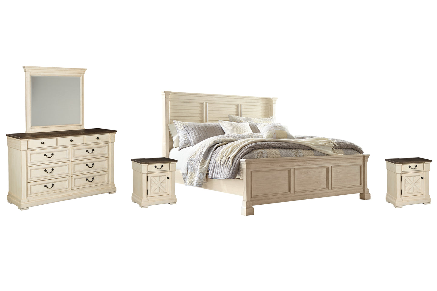 Bolanburg  Panel Bed With Mirrored Dresser And 2 Nightstands