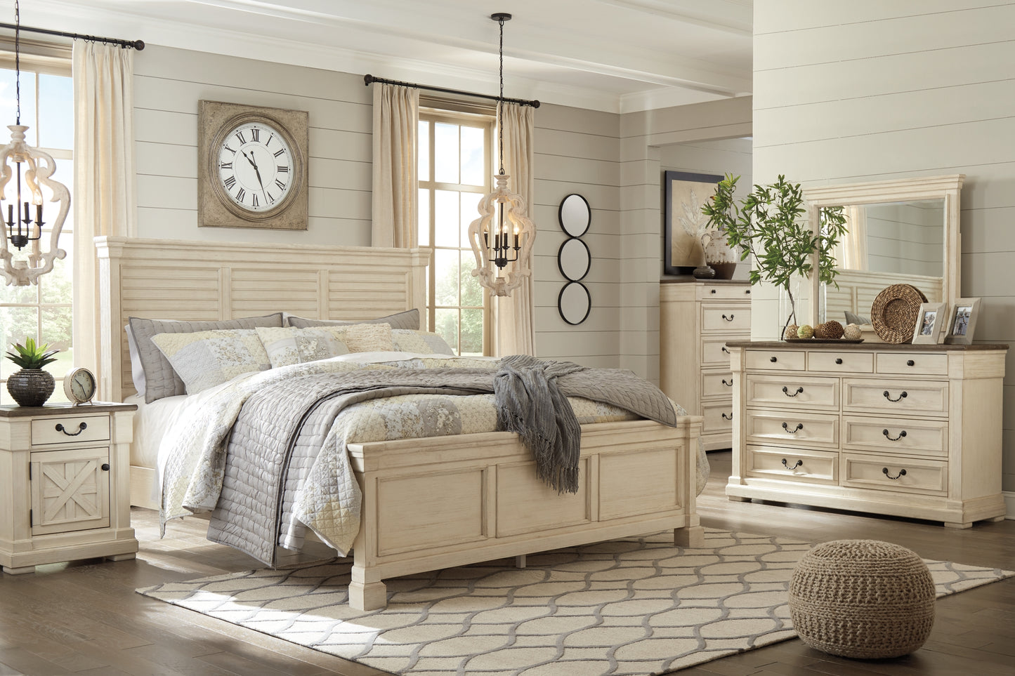 Bolanburg  Panel Bed With Mirrored Dresser And 2 Nightstands