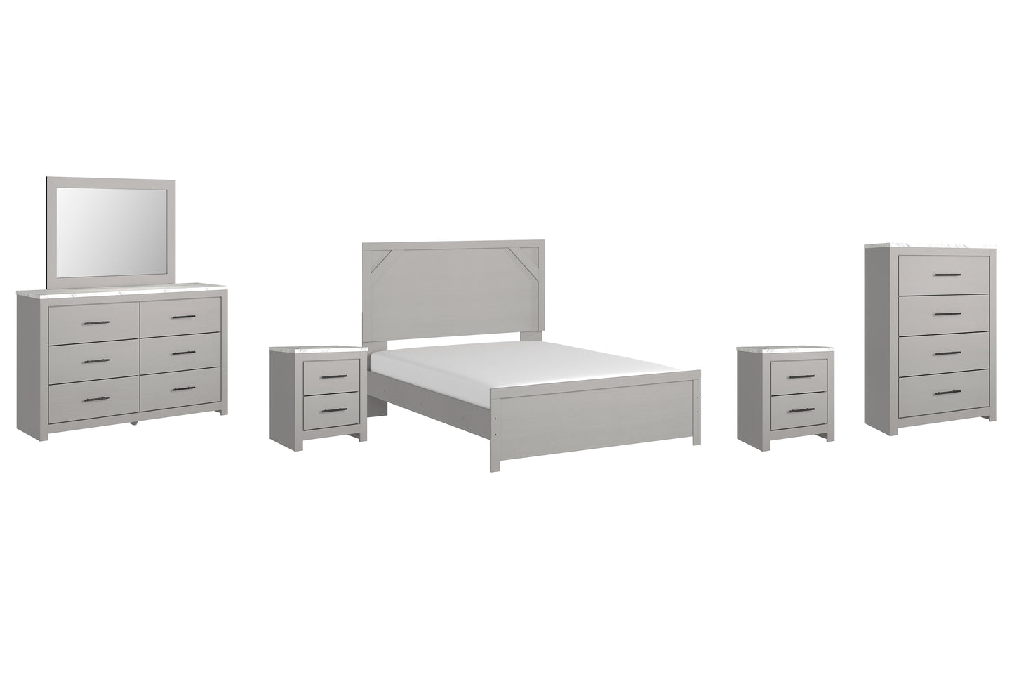 Cottonburg  Panel Bed With Mirrored Dresser, Chest And 2 Nightstands