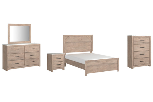 Senniberg  Panel Bed With Mirrored Dresser, Chest And Nightstand