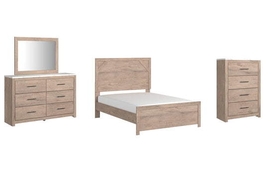 Senniberg  Panel Bed With Mirrored Dresser And Chest