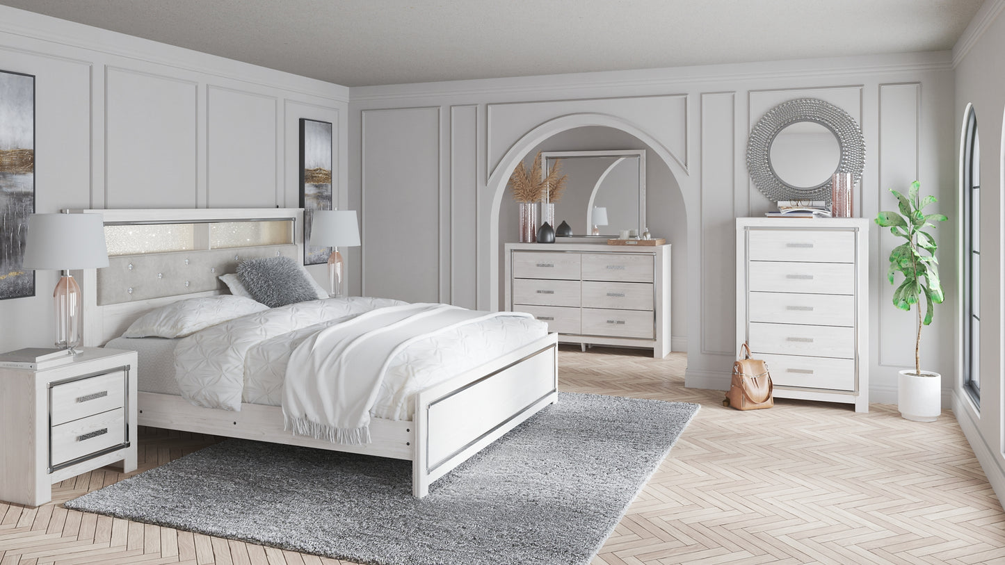 Altyra  Bookcase Headboard With Mirrored Dresser, Chest And Nightstand