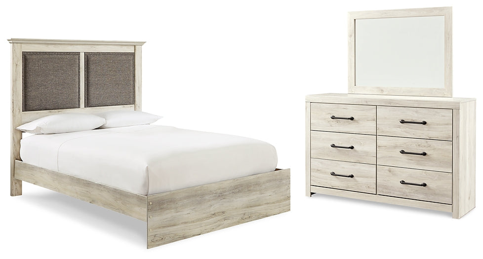 Cambeck  Upholstered Panel Bed With Mirrored Dresser