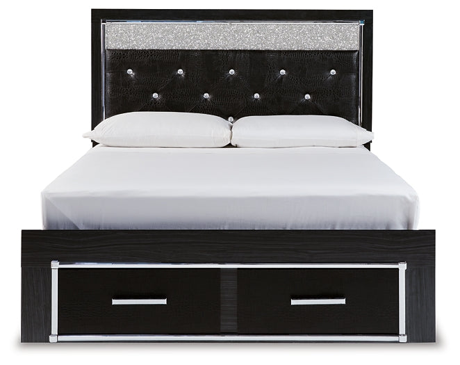 Kaydell  Upholstered Panel Storage Bed With Mirrored Dresser And 2 Nightstands