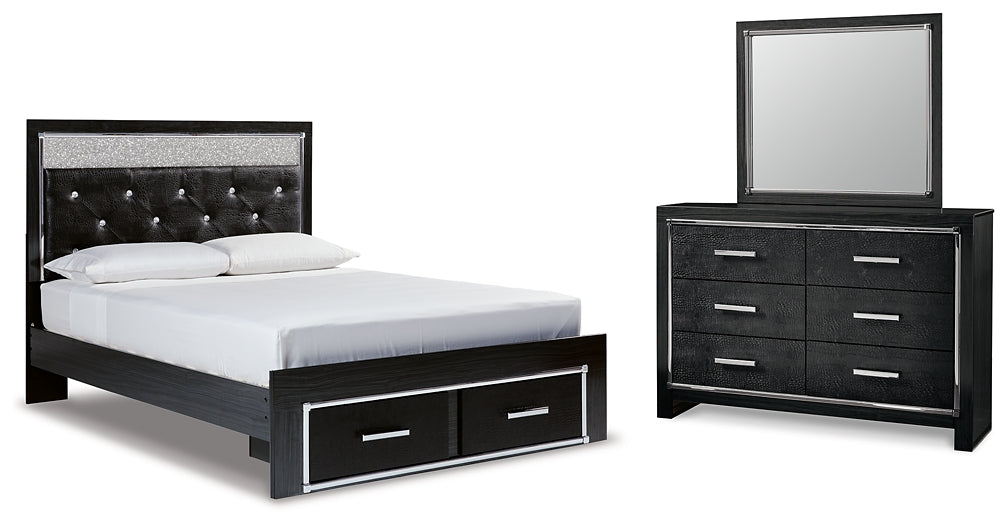 Kaydell  Upholstered Panel Storage Bed With Mirrored Dresser