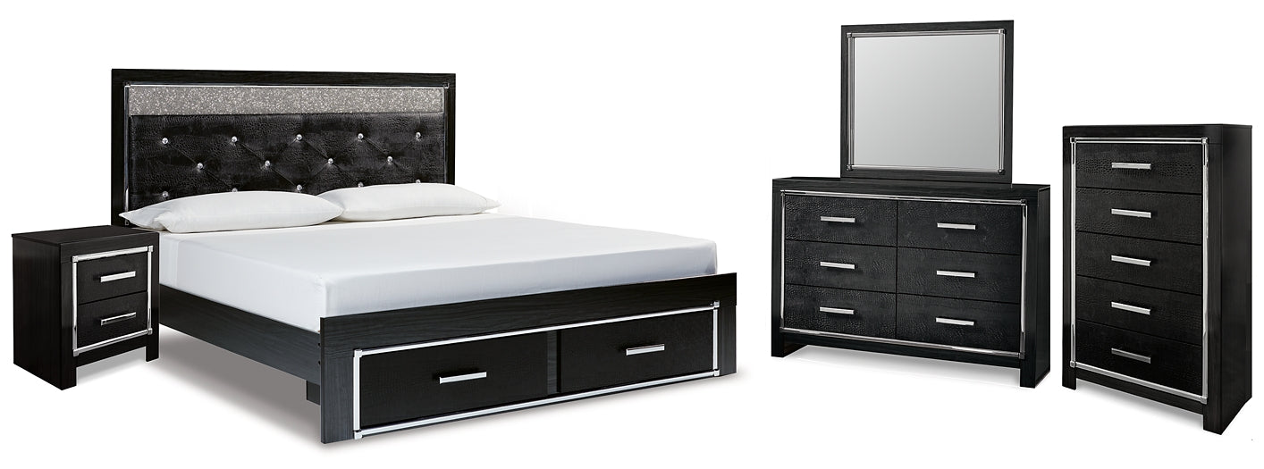 Kaydell  Upholstered Panel Storage Bed With Mirrored Dresser, Chest And Nightstand