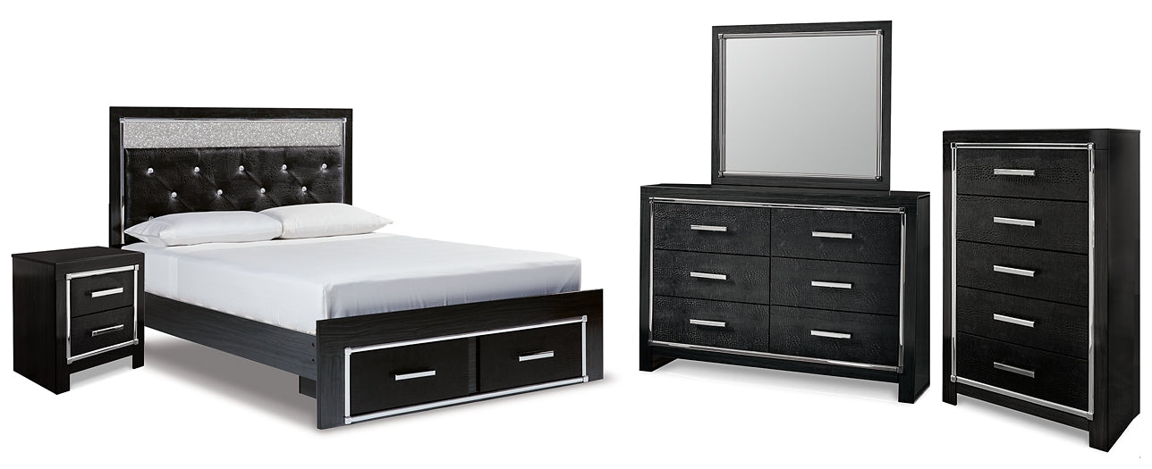 Kaydell  Upholstered Panel Storage Platform Bed With Mirrored Dresser, Chest And Nightstand